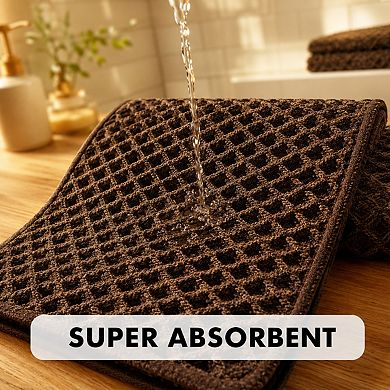 2 Pack Waffle Bathroom Rugs Boho Non Slip Washable Super Absorbent Soft Bath Mats