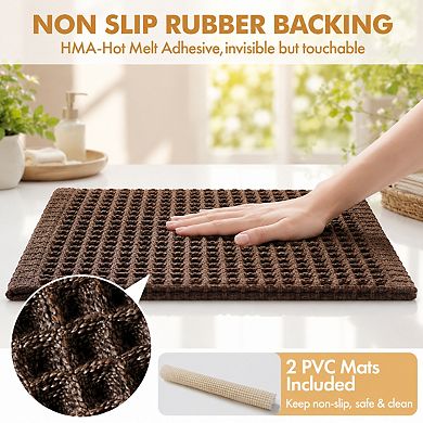 2 Pack Waffle Bathroom Rugs Boho Non Slip Washable Super Absorbent Soft Bath Mats