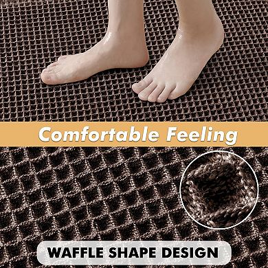 2 Pack Waffle Bathroom Rugs Boho Non Slip Washable Super Absorbent Soft Bath Mats