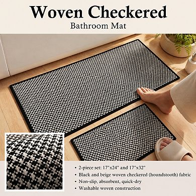 2 Piece Thin Non Slip Absorbent Quick Dry Washable Bathroom Rug Set