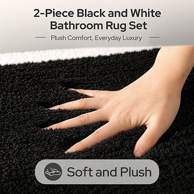 2 Piece Super Soft Absorbent Microfiber Bath Rug Set Non Slip Washable Quick Dry
