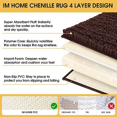 3 Piece Ultra Soft Chenille Bathroom Rug Set Thick Absorbent Non Slip Bath Mats