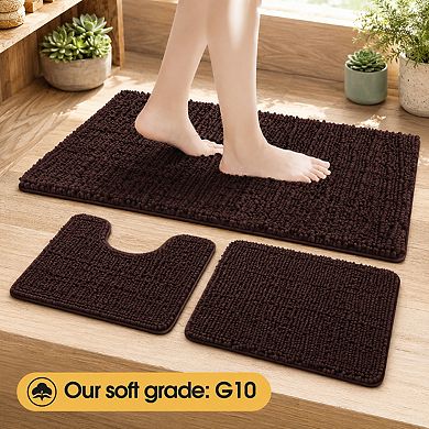 3 Piece Ultra Soft Chenille Bathroom Rug Set Thick Absorbent Non Slip Bath Mats