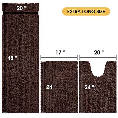 3 Piece Ultra Soft Chenille Bathroom Rug Set Thick Absorbent Non Slip Bath Mats