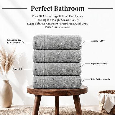 4 Pack Super Soft Absorbent Quick Dry Bath Towels Extra Large Fine Cotton
