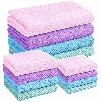 12 pc Coral Velvet Towel Set Quick Dry Highly Absorbent For Bathroom Beach Spa Travel