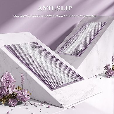 2 Piece Thick Soft Bath Mats Set, Absorbent Chenille Non Slip Machine Washable Rug for Bathroom