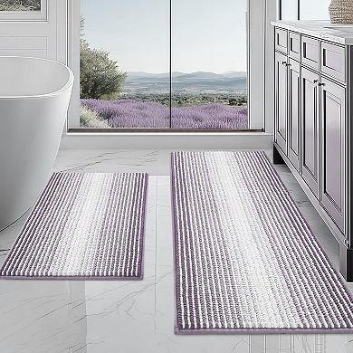 2 Piece Thick Soft Bath Mats Set, Absorbent Chenille Non Slip Machine Washable Rug for Bathroom