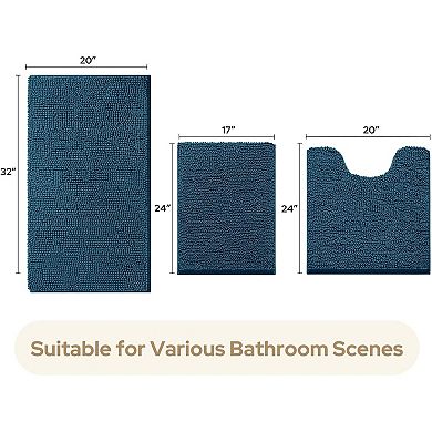 3-Piece Extra Large Bathroom Rug Set, Super Soft Non-Slip Chenille Toilet Mats