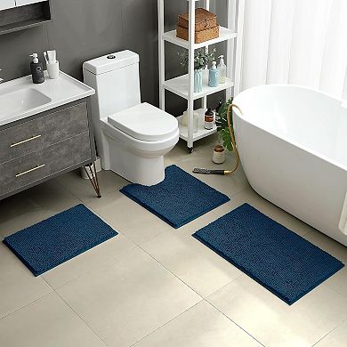 3-Piece Extra Large Bathroom Rug Set, Super Soft Non-Slip Chenille Toilet Mats
