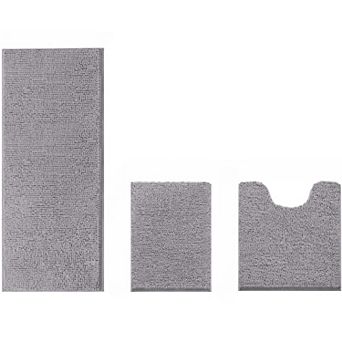 3 pc Bathroom Rugs, Extra Large Ultra Soft Non Slip Absorbent Chenille Toilet Bath Mat Set