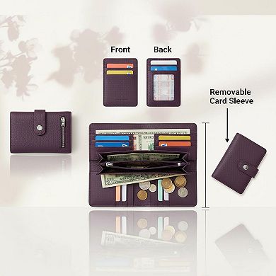 Genuine Leather RFID Blocking Compact Bifold Wallet Card Case with ID Window