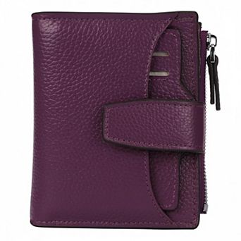 Genuine Leather RFID Blocking Compact Bifold Wallet Card Case with ID Window