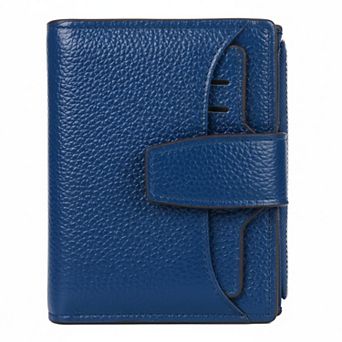 Genuine Leather RFID Blocking Compact Bifold Wallet Card Case with ID Window