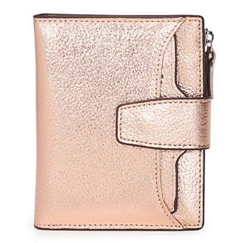 Genuine Leather RFID Blocking Compact Bifold Wallet Card Case with ID Window