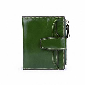Genuine Leather RFID Blocking Compact Bifold Wallet Card Case with ID Window