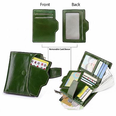 Genuine Leather RFID Blocking Compact Bi-fold Wallet with ID Window Card Slots