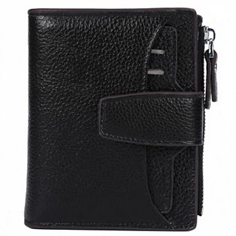 Genuine Leather RFID Blocking Compact Bi-fold Wallet with ID Window Card Slots