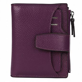 Genuine Leather RFID Blocking Compact Bi-fold Wallet with ID Window Card Slots
