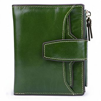 Genuine Leather RFID Blocking Compact Bi-fold Wallet with ID Window Card Slots