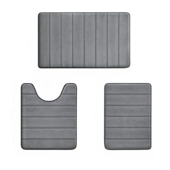 3 pc Soft Memory Foam Bath Mat Set, Absorbent Non Slip Machine Washable Rug for Bathroom Shower