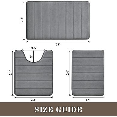 3 Piece Soft Memory Foam Bath Mat Set, Absorbent Non Slip Machine Washable Rug for Bathroom Shower