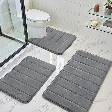 3 Piece Soft Memory Foam Bath Mat Set, Absorbent Non Slip Machine Washable Rug for Bathroom Shower