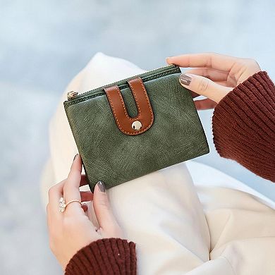 Women's PU Leather Bifold Slim Wallet RFID Blocking Card Holder Zipper Pocket