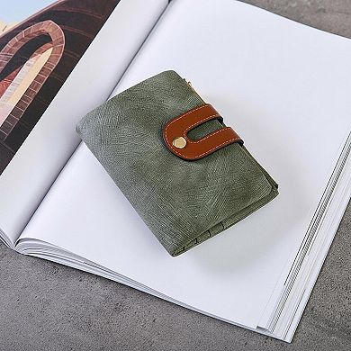 Women's PU Leather Bifold Slim Wallet RFID Blocking Card Holder Zipper Pocket