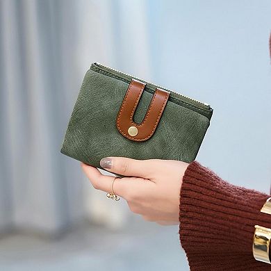 Women's PU Leather Bifold Slim Wallet RFID Blocking Card Holder Zipper Pocket