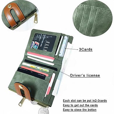 Women's PU Leather Bifold Slim Wallet RFID Blocking Card Holder Zipper Pocket