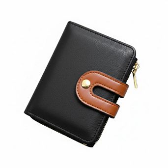 Women's PU Leather Bifold Slim Wallet RFID Blocking Card Holder Zipper Pocket
