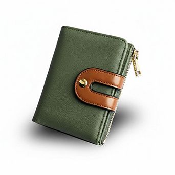 Women's PU Leather Bifold Slim Wallet RFID Blocking Card Holder Zipper Pocket