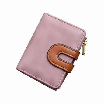 Women's PU Leather Bifold Slim Wallet RFID Blocking Card Holder Zipper Pocket