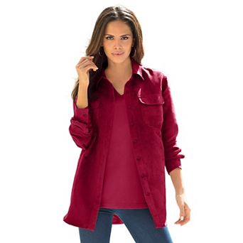 Roaman's Women's Plus Size Extended Plus Size Faux Suede Button-Front Shirt