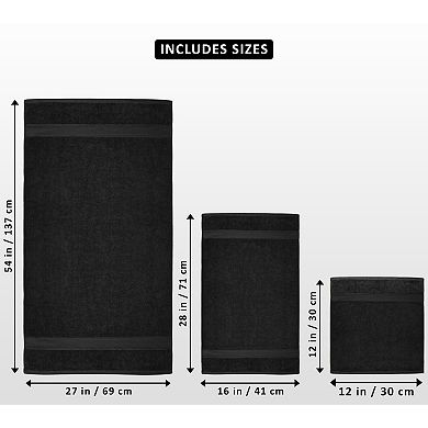 8-Piece Cotton Towel Set 2 Bath 2 Hand 4 Washcloths Soft Absorbent Ring Spun Quick Dry Black