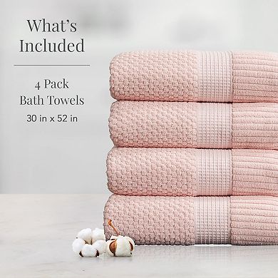 Bath Towels 4 Pack 30"x52" 600 GSM Cotton Super Soft Absorbent Quick Dry Textured Durable Light Pink