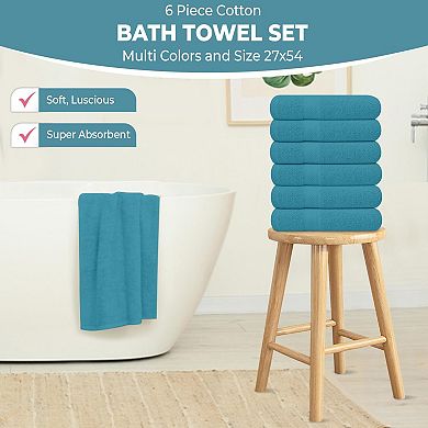 6 Pack Bath Towels 27x54 Inches 100% Cotton Quick Dry Highly Absorbent Lightweight Ring Spun Teal