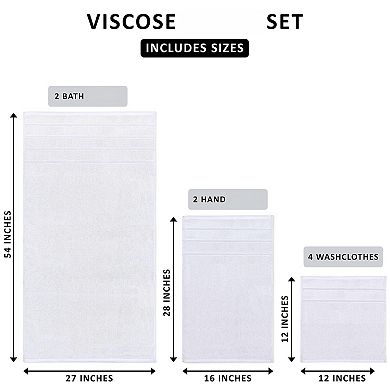 8 Piece Luxury Towel Set 600GSM Cotton Viscose Stripe Bath Hand Washcloths White