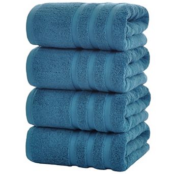Bath Towels 4 Pack 30x60 Inch 100% Long-Staple Cotton Soft Absorbent 500 GSM for Home Spa Gym (Blue)