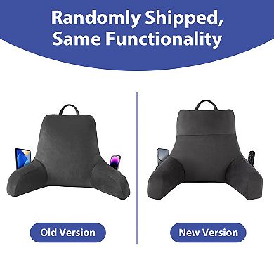 Memory Foam Reading Pillow with Arms for Bed, Couch, or TV Viewing - 18" Grey