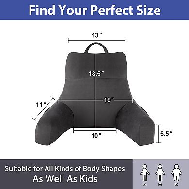 Memory Foam Reading Pillow with Arms for Bed, Couch, or TV Viewing - 18" Grey