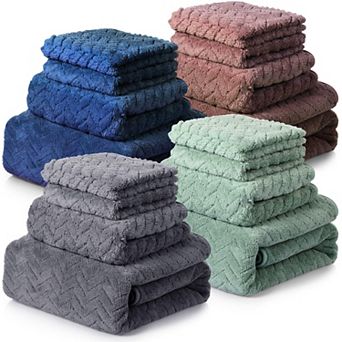 16 pc Bath Towels Set Quick Dry Absorbent Coral Towel for Bathroom Shower Spa Hotel Dark Color