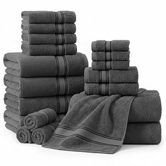 18-Pack Cotton Towel Set Zero Twist 550 GSM Absorbent Soft Hotel Spa Quality
