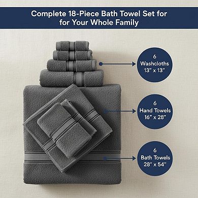 18-Pack Cotton Towel Set Zero Twist 550 GSM Absorbent Soft Hotel Spa Quality