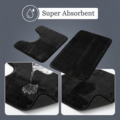 3 Piece Bathroom Rugs Set Ultra Soft Memory Foam Non Slip Washable Quick Dry