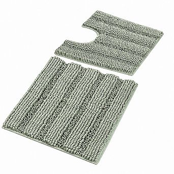 2 pc Bathroom Rug Set Ultra Thick Non Slip Absorbent Striped Washable Bath Mats