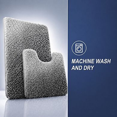 2 Piece Bathroom Rug Set Soft Absorbent Microfiber Non Slip Machine Washable Plush Shaggy Bath Mats
