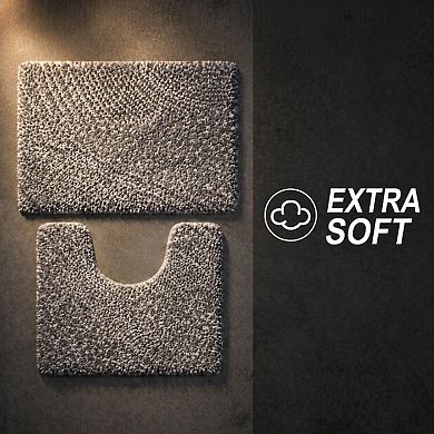 2 Piece Bathroom Rug Set Soft Absorbent Microfiber Non Slip Machine Washable Plush Shaggy Bath Mats