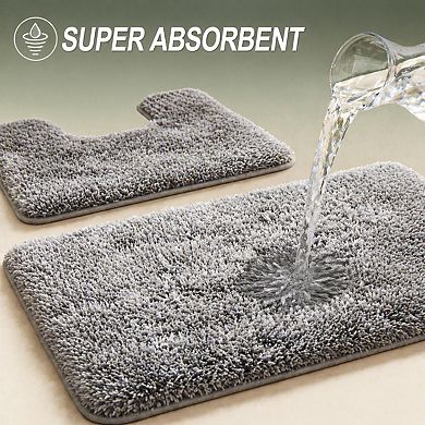 2 Piece Bathroom Rug Set Soft Absorbent Microfiber Non Slip Machine Washable Plush Shaggy Bath Mats